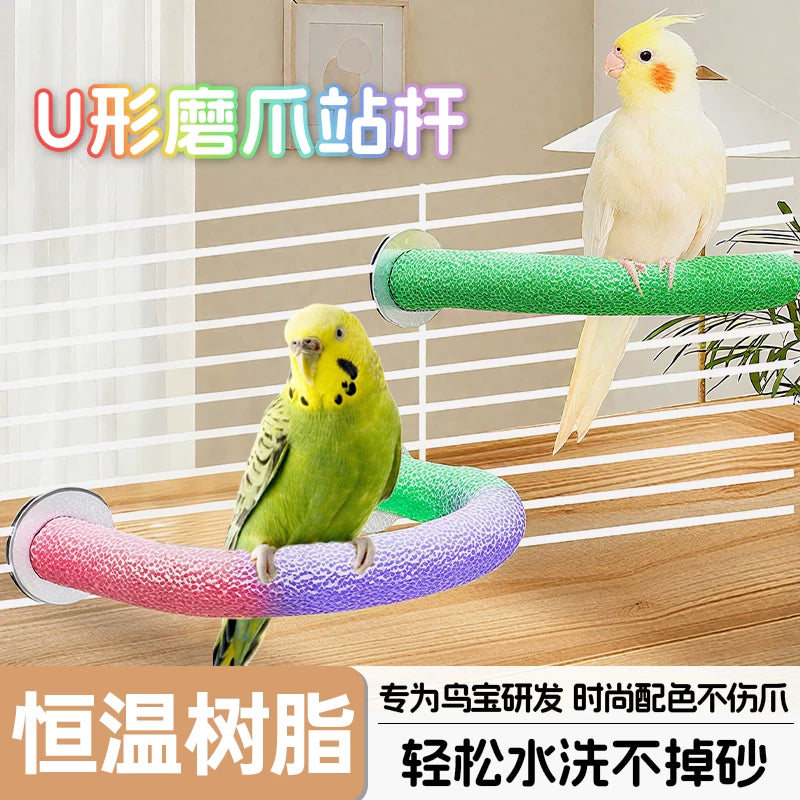 Bird Perch with Suction Cup, Sand-Coated Grinding Stick for Parrots and Cockatiels, Chewing Toy and Resting Platform