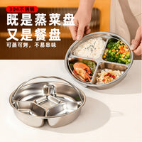 Stainless Steel Divided Steamer Plate with Handles for Baby Food and Meals