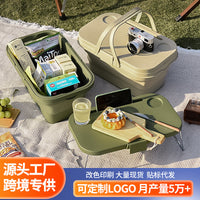 Foldable Outdoor Camping Picnic Basket with Lid - Portable Large Capacity Storage Bin