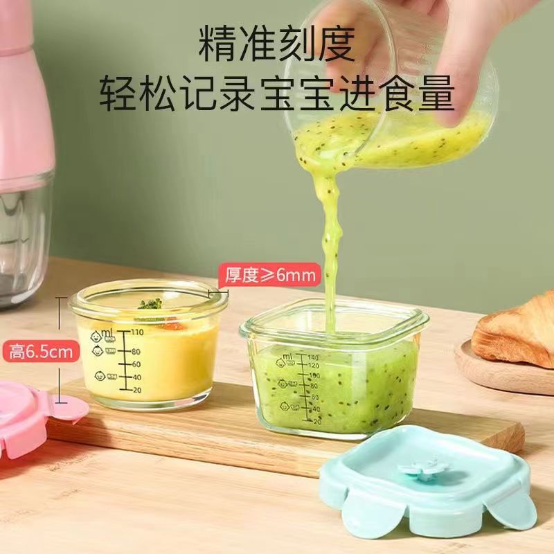 Baby Food Storage Container Glass Freezer Tray with Lid, Steamable Food Prep Bowl for Infants, Cake Mold, Lunch Box Tool