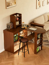 Solid Wood Home Bar Table Living Room Folding Retractable Bar Cabinet Sofa Side Partition Small Apartment Island Dining Sideboard