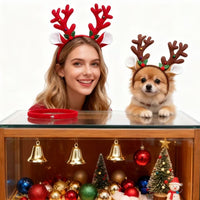 Christmas Antler Headband with Bells for Pets and People, Festive Photo Prop Decoration