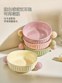 Ceramic Dual-Handle Bowl for Air Fryer, Oven, Microwave, Salad, and Steaming - 500ml High Temperature Resistant
