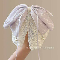 Striped Chiffon Lace Bow Hair Clip for Ponytails and Half-Up Hairstyles