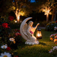 Solar Angel Girl Garden Statue with Lantern - Outdoor Decorative Night Light