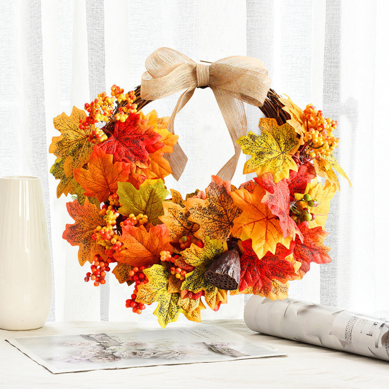 Autumn Berry & Maple Leaf Thanksgiving Wreath for Door or Wall Decor