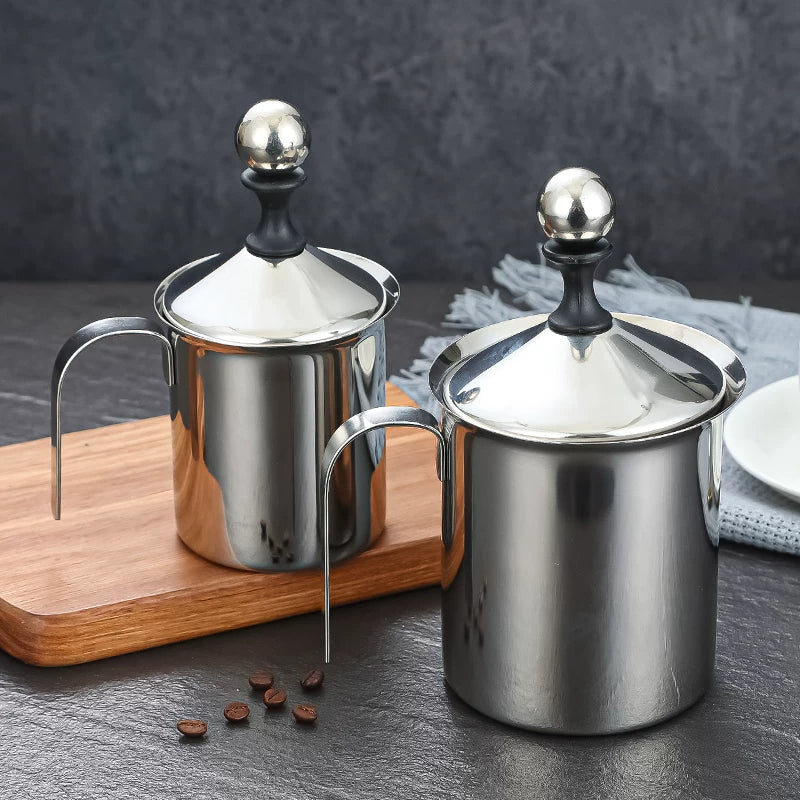 Double-Layer Stainless Steel Manual Milk Frother for Coffee and Cold Milk