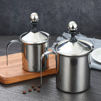 Double-Layer Stainless Steel Manual Milk Frother for Coffee and Cold Milk
