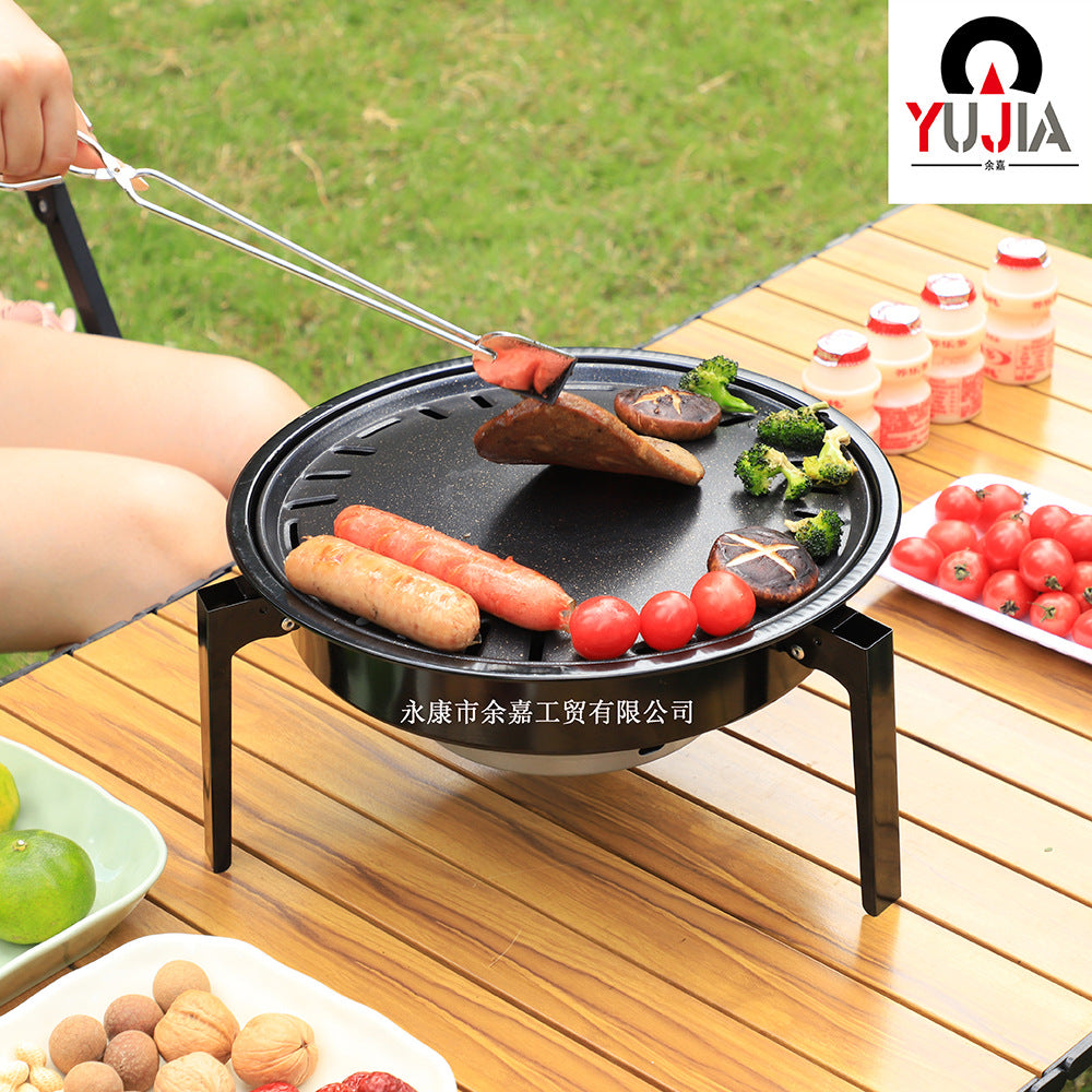 Portable Round Charcoal Grill for Home Use, Outdoor Camping BBQ Stove Set with Grilling Net or Plate