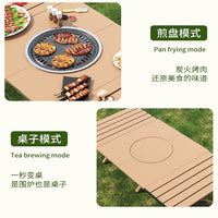 Portable Folding Camping Table with Integrated Grill for Outdoor Picnics and Home Use