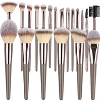 15-Piece Champagne Portable Soft Bristle Makeup Brush Set with Foundation and Blush Brushes