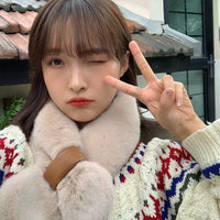 Plush Cross Scarf for Women, Korean Style Sweet Warm Neck Warmer for Winter