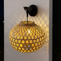 Solar Powered Bamboo Lantern Wall Light for Outdoor Garden & Courtyard Decor