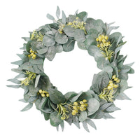 Artificial Pomegranate Berry Eucalyptus Leaf Wreath for Home Decor, Entryway, Window Display - Faux Greenery Garland