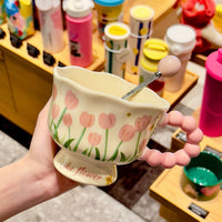 Tulip Ceramic Mug with Spoon, Gift Box Available, for Home or Gifting