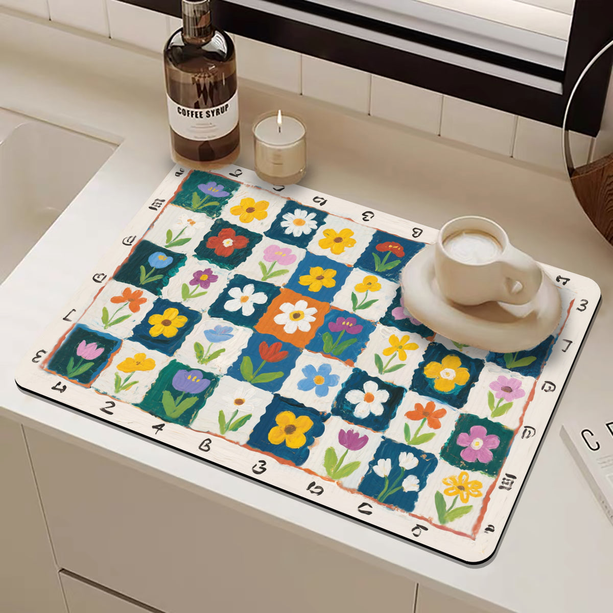 Diatomaceous Earth Kitchen Countertop Drying Mat, Super Absorbent, Quick Dry, Non-Slip, Heat Resistant