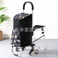 Foldable Shopping Cart with Seat, Portable Stair Climbing Trolley for Groceries and Luggage