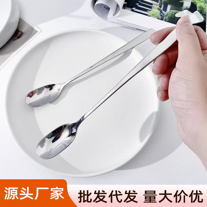 Stainless Steel Long Handle Spoon for Coffee, Ice Cream, and Stirring - Korean Style