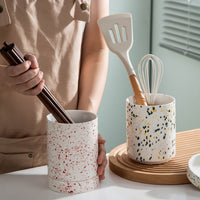 Ceramic Chopstick Holder with Drainage Tray for Kitchen Utensil Storage