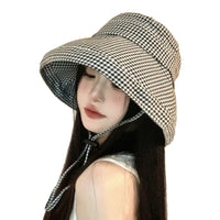 Women's Houndstooth Wide Brim Bucket Hat UV Protection Sun Hat