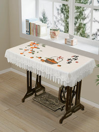 Vintage Sewing Machine Dust Cover Linen Blend Embroidered Tablecloth