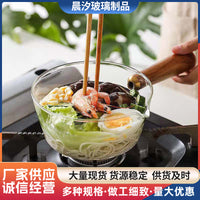 Glass Milk Pot with Acacia Wood Handle, Small Saucepan for Induction Cooktop, Gas Stove, and Open Flame