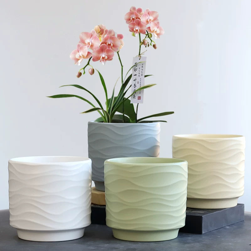 Nordic Minimalist Ceramic Planter Pot with Tray for Orchids Succulents Green Plants