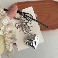 INS Alloy Heart Pendant Keychain with Bowknot for Bags and Phones