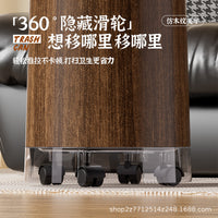 Wood Grain Waste Bin with Wheels for Home and Office, Large Capacity, Open Top