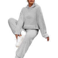 Women's Casual Solid Color Plush Hoodie & Pants Set