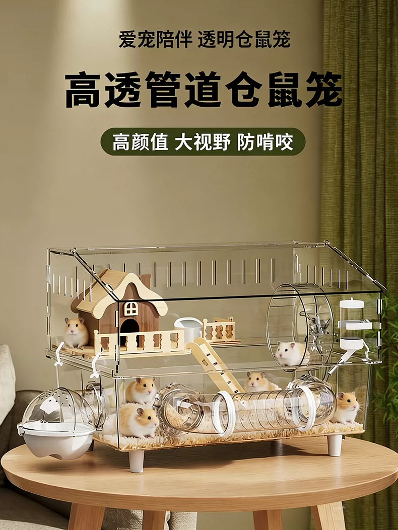 Large Acrylic Hamster Cage with Escape-Proof Design and Accessories