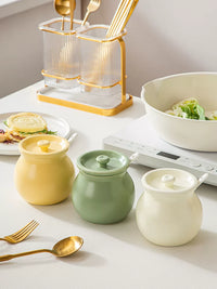 Ceramic Lard Container with Lid, High-Temperature Resistant Seasoning Jar for Chili Oil, Salt, and Spices