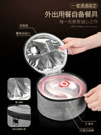 German Doki 304 Stainless Steel Portable Travel Dinnerware Set for Kids & Adults - Bowl, Spoon, Chopsticks, Plate, Bag