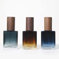 15ml Portable Square Glass Perfume Atomizer with Wooden Cap, Refillable Travel Spray Bottle