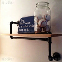 Industrial Pipe Wall-Mounted Shelf with Solid Wood Board for Living Room and Study