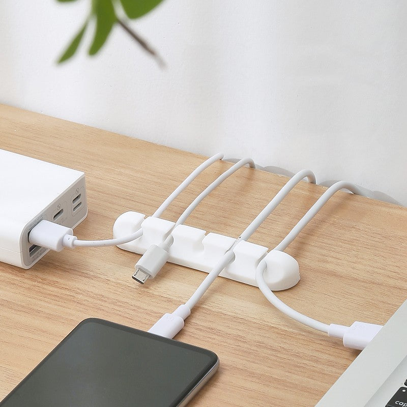 Self-Adhesive Silicone Cable Organizer for Desk and Wall Mounting
