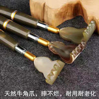 Extendable Back Scratcher with Faux Horn Handle, Portable Stainless Steel Itch Reliever