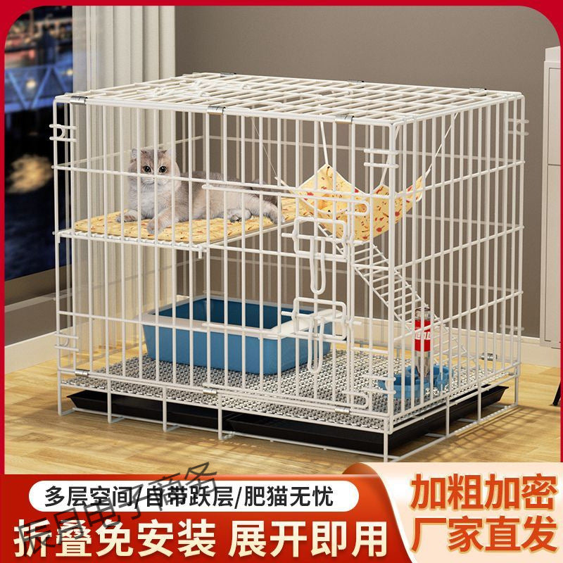 Foldable Indoor Cat Cage with Litter Box, Multi-Tier Large Space Cat Enclosure