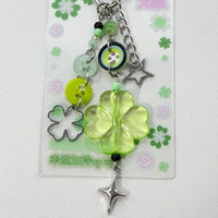 Lucky Four-Leaf Clover Beaded Phone Lanyard Keychain Charm