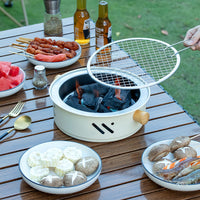 Outdoor Camping Round Stainless Steel BBQ Grill Set Portable Charcoal Stove Indoor Tea Heater Desktop Warmer