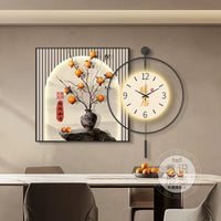 Modern Luxury Persimmon Decorative Wall Art with Clock for Dining Room