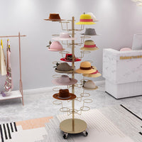 Multi-Layer Floor-Standing Hat Display Rack for Retail and Home Use