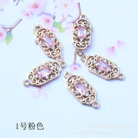 Copper Plated Glass Zircon Double Pendant Rectangle Rhombus Retro DIY Jewelry Accessories