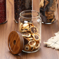 Borosilicate Glass Storage Jar with Acacia Wood Lid, Airtight Food Container