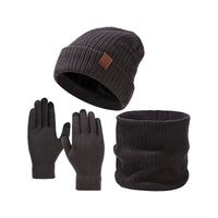 Knitted Beanie Hat Scarf and Gloves Set for Winter, Fleece Lined Windproof Warm Casual Kit for Men and Women