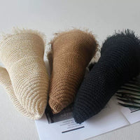 Women's Frayed Edge Knitted Bucket Hat - Korean Style Foldable Sun Hat for Spring/Summer