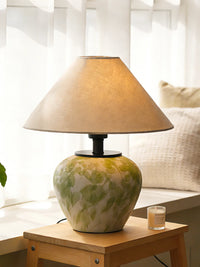 Vintage Pastoral Ceramic Table Lamp with Linen Shade for Bedroom Decor