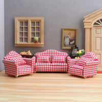 1:12 Dollhouse Miniature Living Room Sofa Set - Red Plaid Furniture Model
