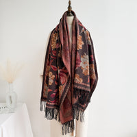 Vintage Tassel Scarf Ethnic Style Cashmere Shawl Large Warm Wrap for Winter