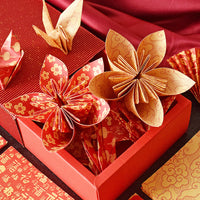 Chinese Style Red Auspicious Paper Cranes Origami Paper for Kids' Handicrafts and Folding, Square Heart-shaped Colored Paper